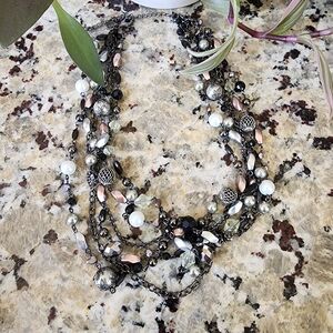 Lia Sophia Black and Silver Multi-Strand Necklace
